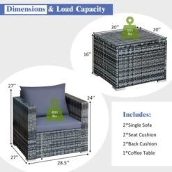 Tangkula 3-Piece Patio Wicker Conversation Set Bistro Rattan Sofa Chair With Washable Cushion Gray -Sunnydaze Decor Store GUEST e3587114 960d 459d a34f 54e03a71829a