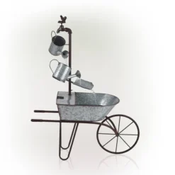36" Metal Watering Can Wheelbarrow Fountain - Alpine Corporation -Sunnydaze Decor Store GUEST e3a02f6d ac29 4b53 83ad c211d30a2963