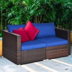 Costway 4PCS Patio Rattan Corner Sofa Sectional Furniture Set Navy Cushion -Sunnydaze Decor Store GUEST e3f46555 a5a5 4458 8019 cfb9d3a378e9