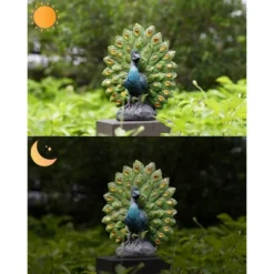 Techko Maid Peacock Proud Solar Outdoor Garden Statue Decor With Spotlight -Sunnydaze Decor Store GUEST e42a4bf7 7e7e 47d4 8bf4 58f00eeb4fd8