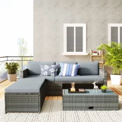 4pc Outdoor Wicker Conversation Sectional Set With Cushions - Gray - GODEER 24 4pc Outdoor Wicker Conversation Sectional Set With Cushions - Gray - GODEER -Sunnydaze Decor Store GUEST e46a0d61 9c6a 43a5 bb26 a88b5035717f