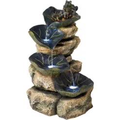 John Timberland Frog And Four Lily Pad Rustic Cascading Outdoor Floor Water Fountain With LED Light 21" For Yard Garden Patio Home Deck Porch Exterior -Sunnydaze Decor Store GUEST e4dee2ea 37f7 48a5 9ada 3397bc5bb8a5