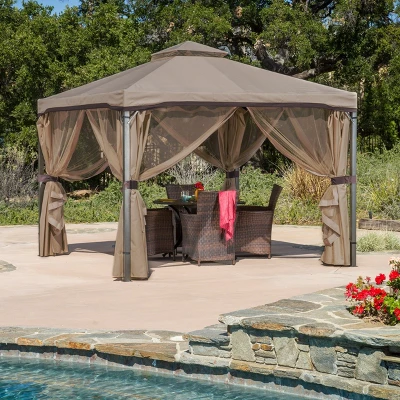 Skyline 10' X 10' Steel Patio Gazebo -Nutmeg -Christopher Knight Home 5 Skyline 10' X 10' Steel Patio Gazebo -Nutmeg -Christopher Knight Home - Image 3