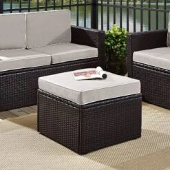 Palm Harbor Outdoor Wicker Ottoman - Gray - Crosley