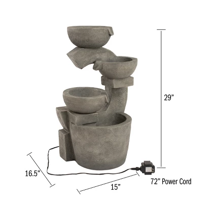 Nature Spring 4-Tiered Bowl Outdoor Water Fountain 4 Nature Spring 4-Tiered Bowl Outdoor Water Fountain - Image 2
