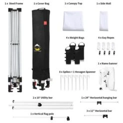 Crown Shades 10' X 10' Base Pop-Up Canopy Polyester Adjustable Legs Instant Folding Canopy Tent With Sidewall And Carry Bag, White -Sunnydaze Decor Store GUEST e7671eab f386 449b 8a8f cd99dda420c5