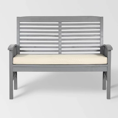 Ravenscroft Modern Boho Acacia Wood Slatted Outdoor Loveseat With Cushion - Saracina Home 4 Ravenscroft Modern Boho Acacia Wood Slatted Outdoor Loveseat With Cushion - Saracina Home - Image 2
