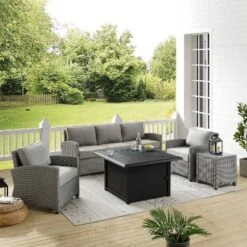 Bradenton 5pc Wicker Sofa Set With Fire Table - Gray - Crosley -Sunnydaze Decor Store GUEST e95fe2aa 3b5d 437b 8d8c 25430664e0a0