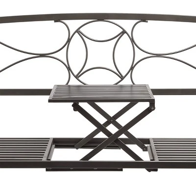 Metal Garden Bench With Retractable Table Black - Alpine Corporation 7 Metal Garden Bench With Retractable Table Black - Alpine Corporation - Image 5