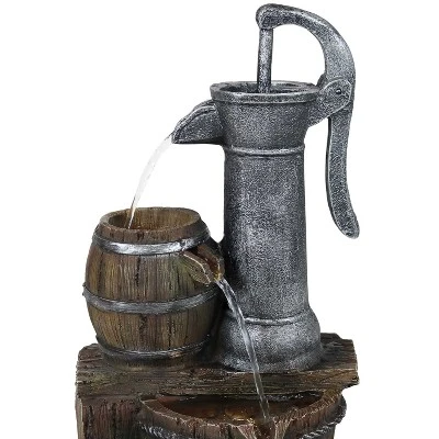 Sunnydaze Decor Sunnydaze 23"H Electric Polyresin Cozy Farmhouse Pump And Tiered Barrels Outdoor Water Fountain With LED Lights 6 Sunnydaze Decor Sunnydaze 23"H Electric Polyresin Cozy Farmhouse Pump And Tiered Barrels Outdoor Water Fountain With LED Lights - Image 4