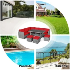 Costway 7 PCS Patio Rattan Dining Set Sectional Sofa Couch Ottoman Garden WhiteRedBlack -Sunnydaze Decor Store GUEST ecc3ce51 b057 4134 8bed d70b8f6f4f86
