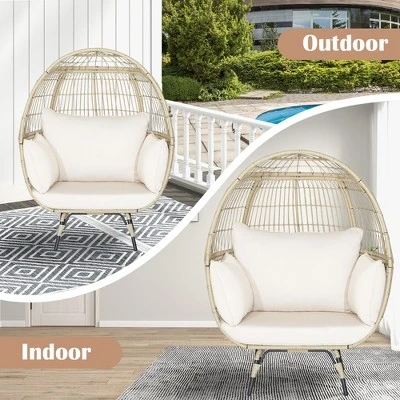 Costway Patio Oversized Rattan Egg Chair Lounge Basket With 4 Cushions For Indoor Outdoor 7 Costway Patio Oversized Rattan Egg Chair Lounge Basket With 4 Cushions For Indoor Outdoor - Image 5
