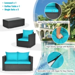 Costway 4PCS Patio Rattan Cushioned Sofa Chair Coffee Table Turquoise 16 Costway 4PCS Patio Rattan Cushioned Sofa Chair Coffee Table Turquoise -Sunnydaze Decor Store GUEST efa2528c 83e6 4d42 9d24 52ac9f98fa1b