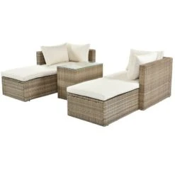 5pc Wicker Patio Seating Set With Cushions - Brown/Beige - GODEER -Sunnydaze Decor Store GUEST f063aefb 5e97 4789 bf34 3b58cdc11b2b