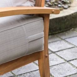Caterina Teak Patio Sofa With Cushion - Beige - Cambridge Casual -Sunnydaze Decor Store GUEST f0699cc9 b204 4d7a 9841 4079a192b64c