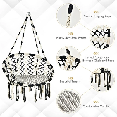 Costway Hanging Hammock Chair With Cushion Macrame Swing Cotton Rope Indoor Outdoor 6 Costway Hanging Hammock Chair With Cushion Macrame Swing Cotton Rope Indoor Outdoor - Image 4