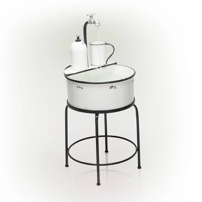 34" Metal Antique Cylindrical Fountain Sink With Stand White - Alpine Corporation 4 34" Metal Antique Cylindrical Fountain Sink With Stand White - Alpine Corporation - Image 2