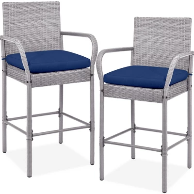 Best Choice Products Set Of 2 Wicker Bar Stools W/ Cushion, Footrests, Armrests For Patio, Pool, Deck 10 Best Choice Products Set Of 2 Wicker Bar Stools W/ Cushion, Footrests, Armrests For Patio, Pool, Deck - Image 8