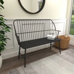 Traditional Outdoor Patio Bench - Black - Olivia & May -Sunnydaze Decor Store GUEST f331d027 659a 45a1 bf9c 9824e0636e1a