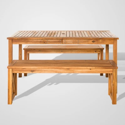 3pc Acacia Wood X Design Outdoor Patio Dining Set - Brown - Saracina Home 4 3pc Acacia Wood X Design Outdoor Patio Dining Set - Brown - Saracina Home - Image 2