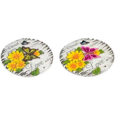 Northlight Set Of 2 "Love Today" Outdoor Floral Garden Stones 10" 4 Northlight Set Of 2 "Love Today" Outdoor Floral Garden Stones 10" - Image 2