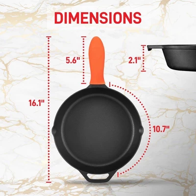 NutriChef 10 Inch Pre Seasoned Nonstick Cast Iron Skillet Frying Pan Kitchen Cookware Set W/ Tempered Glass Lid & Silicone Handle Cover (2 Pack) 4 NutriChef 10 Inch Pre Seasoned Nonstick Cast Iron Skillet Frying Pan Kitchen Cookware Set W/ Tempered Glass Lid & Silicone Handle Cover (2 Pack) - Image 2