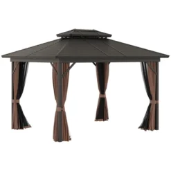 Outsunny Outdoor Hardtop Gazebo Galvanized Steel Canopy With Aluminum Frame Double Vented Roof Pergola With Netting And Curtains For Patios, Gardens, Lawns, Dark Brown -Sunnydaze Decor Store GUEST f5d8f6ee 023a 4a2b b6e3 0f4bb45ce72a