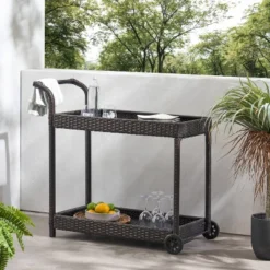 Savona Wicker Outdoor Serving Cart - Brown - Christopher Knight Home -Sunnydaze Decor Store GUEST f604d357 716c 431e a7cf 70c46b895069