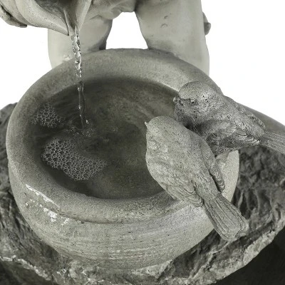LuxenHome Gray Resin Cherub Birdbath Outdoor Fountain 7 LuxenHome Gray Resin Cherub Birdbath Outdoor Fountain - Image 5