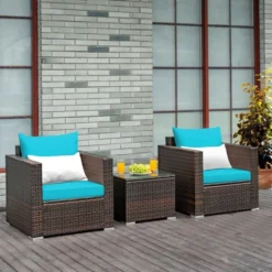Costway 3PCS Patio Rattan Furniture Set Conversation Sofa Cushioned TurquoiseRed -Sunnydaze Decor Store GUEST f655d281 a598 4d5b b963 0f457ea48119