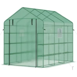 Outsunny 8' X 6' X 7' Walk-in Greenhouse, 18 Shelf Hot House, Roll Up Zipper Door, UV Protective For Flowers, Herbs, Vegetables, Green 9 Outsunny 8' X 6' X 7' Walk-in Greenhouse, 18 Shelf Hot House, Roll Up Zipper Door, UV Protective For Flowers, Herbs, Vegetables, Green -Sunnydaze Decor Store GUEST f685e700 2504 44ea b65b ea35f5a8626f