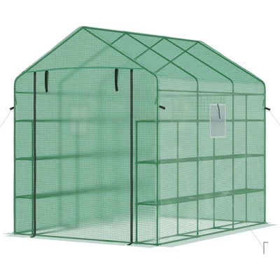 Outsunny 8' X 6' X 7' Walk-in Greenhouse, 18 Shelf Hot House, Roll Up Zipper Door, UV Protective For Flowers, Herbs, Vegetables, Green 5 Outsunny 8' X 6' X 7' Walk-in Greenhouse, 18 Shelf Hot House, Roll Up Zipper Door, UV Protective For Flowers, Herbs, Vegetables, Green - Image 3