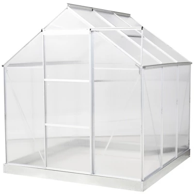 Outsunny Polycarbonate Greenhouse With Aluminum Frame, Walk-in Garden Greenhouse Kit With Adjustable Roof Vent, Rain Gutter And Sliding Door For Winter, Silver 5 Outsunny Polycarbonate Greenhouse With Aluminum Frame, Walk-in Garden Greenhouse Kit With Adjustable Roof Vent, Rain Gutter And Sliding Door For Winter, Silver - Image 3