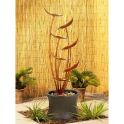 John Timberland Tiered Copper Leaves Modern Cascading Tiered Leaves Outdoor Floor Water Fountain 41" For Yard Garden Patio Deck Porch Balcony Roof