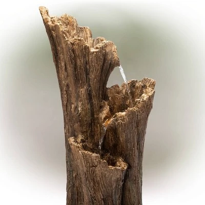 39" Outdoor 3-Tier Cascading Tree Bark Water Fountain With LED Lights Brown - Alpine Corporation 6 39" Outdoor 3-Tier Cascading Tree Bark Water Fountain With LED Lights Brown - Alpine Corporation - Image 4