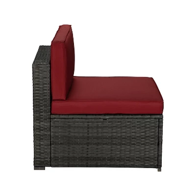 5pc Rattan Wicker Outdoor Conversation Set - Gray/Red - GODEER 7 5pc Rattan Wicker Outdoor Conversation Set - Gray/Red - GODEER - Image 5