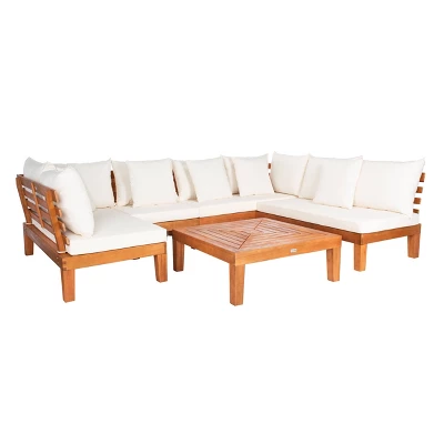 5pc Granton Living Set Teak/Beige - Safavieh 4 5pc Granton Living Set Teak/Beige - Safavieh - Image 2