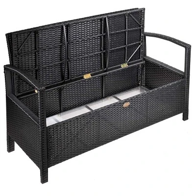Barton Outdoor Patio Deck Box Storage Bench W/ Seat Cushion Furniture, Black 5 Barton Outdoor Patio Deck Box Storage Bench W/ Seat Cushion Furniture, Black - Image 3