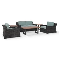 Beaufort 6pc Outdoor Wicker Conversation Set - Mist - Crosley -Sunnydaze Decor Store GUEST f90636fb 5f7c 4615 8099 d3b8c22b9383