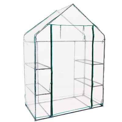Sunnydaze Decor Sunnydaze Outdoor Portable Tiered Growing Rack Deluxe Walk-In Greenhouse With Roll-Up Door - 4 Shelves - Clear - 54" X 28" X 77" 7 Sunnydaze Decor Sunnydaze Outdoor Portable Tiered Growing Rack Deluxe Walk-In Greenhouse With Roll-Up Door - 4 Shelves - Clear - 54" X 28" X 77" - Image 5