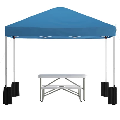 Flash Furniture 10'x10' Pop Up Event Canopy Tent With Wheeled Case And Folding Bench Set - Portable Tailgate, Camping, Event Set 11 Flash Furniture 10'x10' Pop Up Event Canopy Tent With Wheeled Case And Folding Bench Set - Portable Tailgate, Camping, Event Set - Image 9