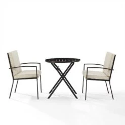 3pc Kaplan Outdoor Steel Chat Set Oatmeal/Bronze - Crosley -Sunnydaze Decor Store GUEST f9ef62b0 d02b 4104 8e1e 827e31e436f6