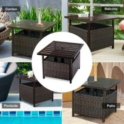 Costway Brown Rattan Wicker Steel Side Table Outdoor Furniture Deck Garden Patio Pool 14 Costway Brown Rattan Wicker Steel Side Table Outdoor Furniture Deck Garden Patio Pool -Sunnydaze Decor Store GUEST fa3260d7 27ff 4745 a962 b79812f3226e