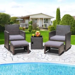 Costway 5PCS Patio Rattan Furniture Set Ottoman Cushioned W/Cover Space Saving Off White/Gray/Red/Turquoise 24 Costway 5PCS Patio Rattan Furniture Set Ottoman Cushioned W/Cover Space Saving Off White/Gray/Red/Turquoise -Sunnydaze Decor Store GUEST fa737bd7 d582 4874 8e8a 844624878c6a