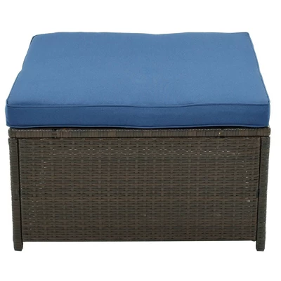 9pc Wicker Patio Sectional Seating Set With Cushions - Brown/Blue - GODEER 10 9pc Wicker Patio Sectional Seating Set With Cushions - Brown/Blue - GODEER - Image 8