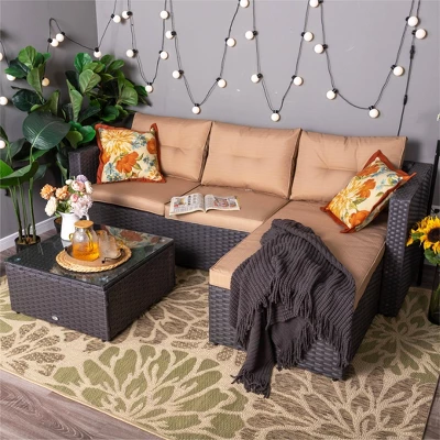 Captiva Designs 7pc Steel & Wicker Outdoor Square Fire Pit Furniture Set With Cushions 4 Captiva Designs 7pc Steel & Wicker Outdoor Square Fire Pit Furniture Set With Cushions - Image 2