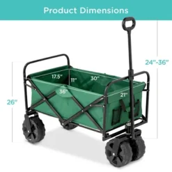 Best Choice Products 36in Folding Multipurpose Indoor Outdoor Utility Cart W/ Swivel Wheels, Adjustable Handle - Green -Sunnydaze Decor Store GUEST fb8e7ca7 6392 4154 af3b 04ea54302f6a
