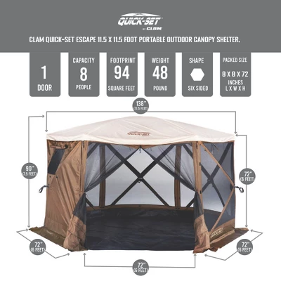 CLAM Quick-Set Pavilion Camper Foot Portable Pop-Up Camping Outdoor Gazebo Screen Tent 6 Sided Canopy Shelter With Stakes And Bag 3 CLAM Quick-Set Pavilion Camper Foot Portable Pop-Up Camping Outdoor Gazebo Screen Tent 6 Sided Canopy Shelter With Stakes And Bag