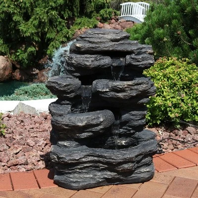 Sunnydaze Decor Sunnydaze 24"H Electric Polystone Rock Falls Waterfall Outdoor Water Fountain With LED Lights 3 Sunnydaze Decor Sunnydaze 24"H Electric Polystone Rock Falls Waterfall Outdoor Water Fountain With LED Lights