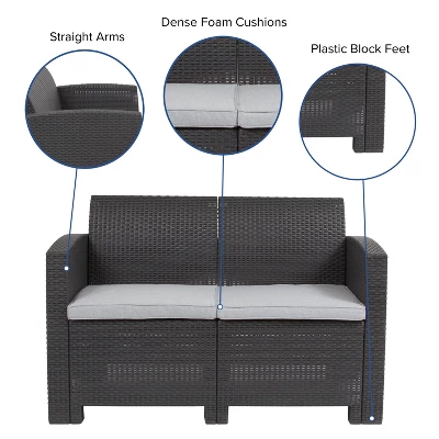 Flash Furniture Faux Rattan Loveseat With All-Weather Cushions 4 Flash Furniture Faux Rattan Loveseat With All-Weather Cushions - Image 2